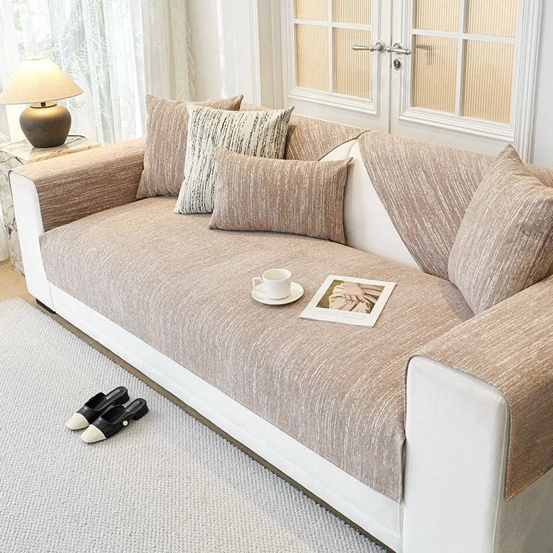 Housse de canapé antidérapante chenille Beige 110x160cm - MaisonHousse