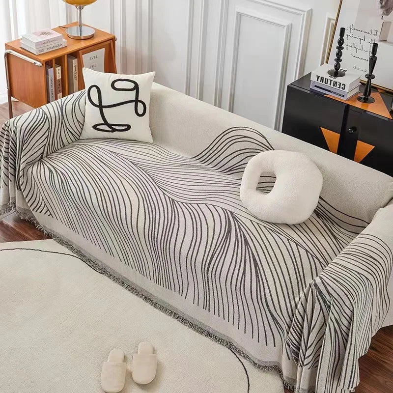 Jeté de canapé à rayures chenille Orange 180x340cm - MaisonHousse