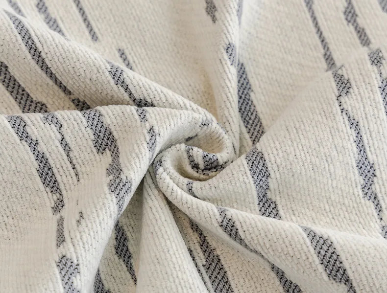 Jeté de canapé à rayures tissu chenille Beige 180X420cm - MaisonHousse