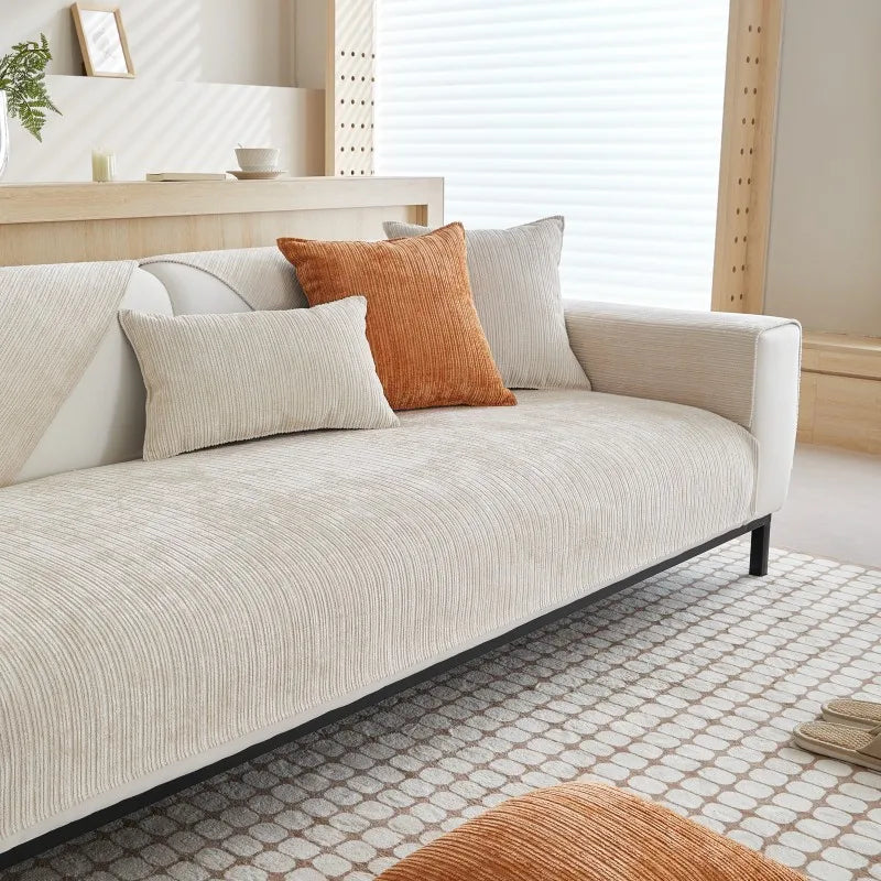 Housse de canapé antidérapante chenille Beige 110x180cm - MaisonHousse