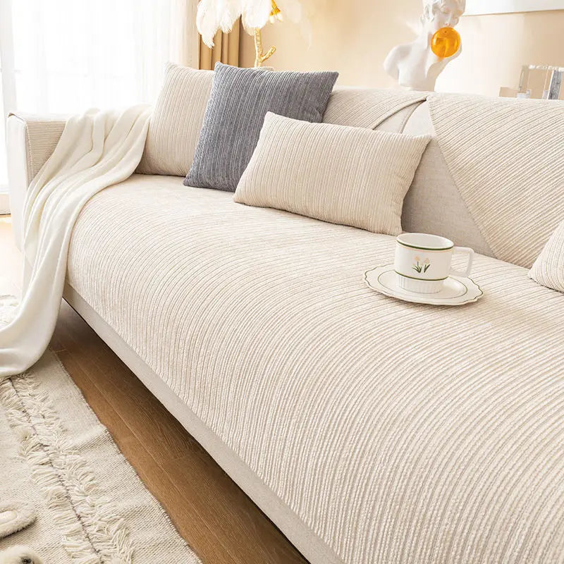 Housse de canapé antidérapante chenille Beige 90x120cm - MaisonHousse