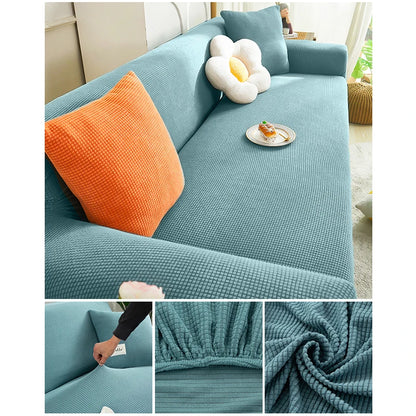 Housse de canapé extensible Jacquard Jaune 4 Place 215-300CM - MaisonHousse