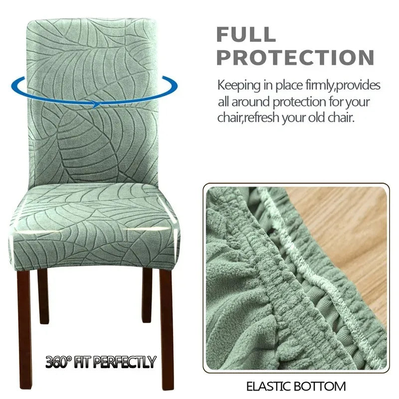 Housse de chaise jacquard feuilles spandex - vue 5
