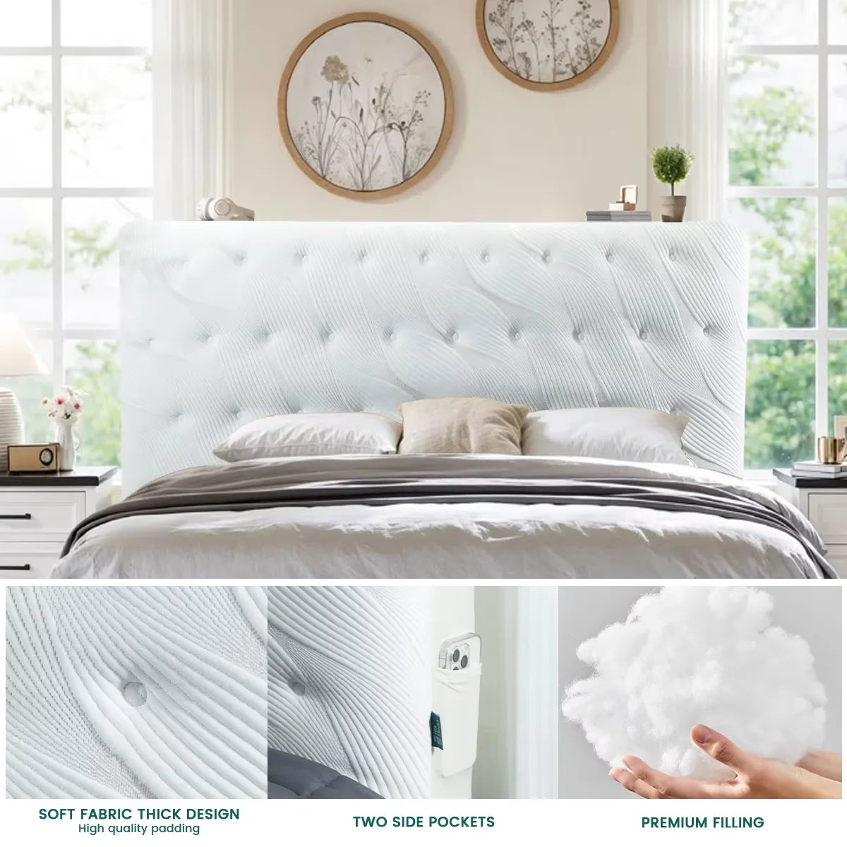 Housse de tête de lit jacquard feuilles blanche - vue 2