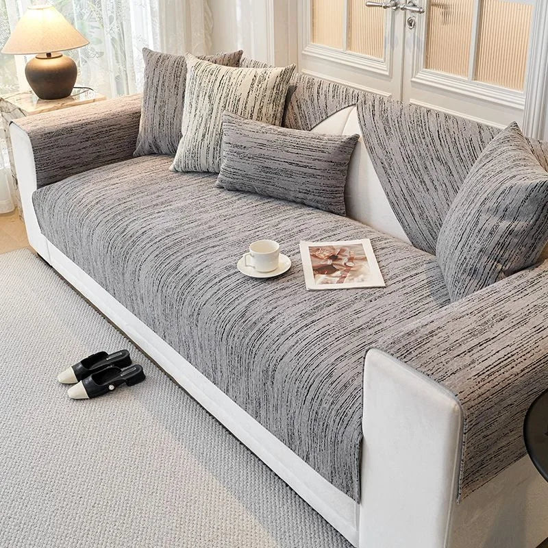 Housse de canapé antidérapante chenille Beige 90x240cm - MaisonHousse