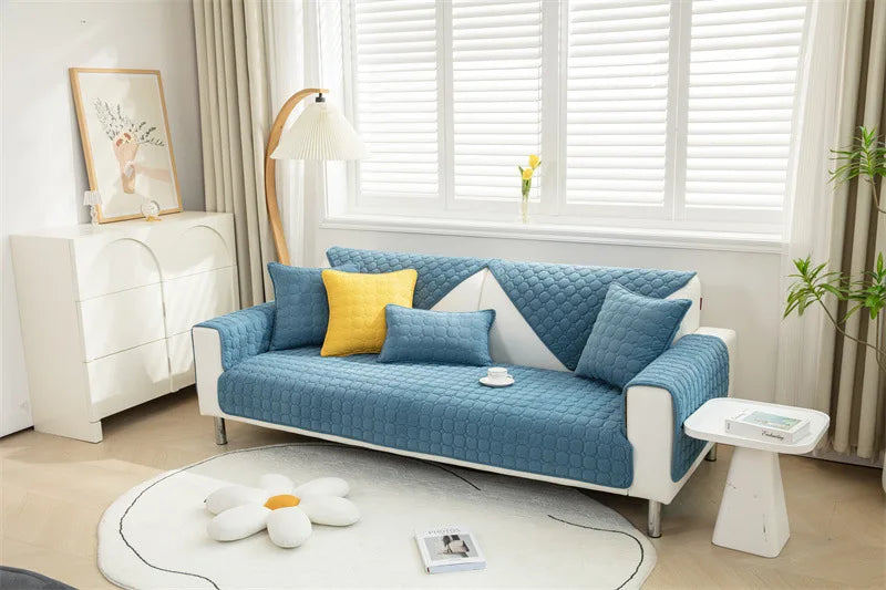 Housse de canapé antidérapante matelassée Bleu 110x210cm - MaisonHousse
