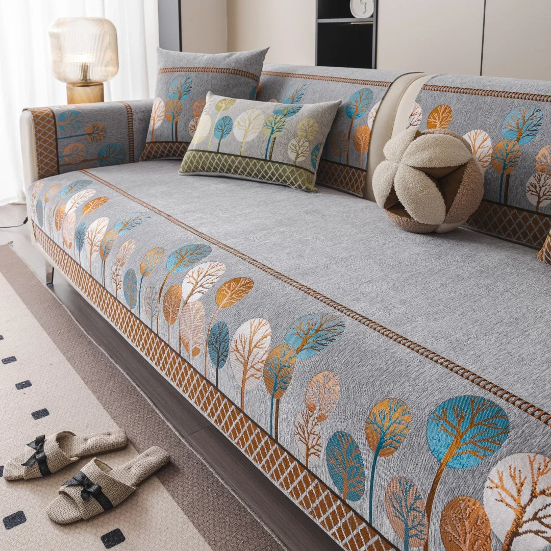Jeté de canapé jacquard boho arbre et lune - vue 1