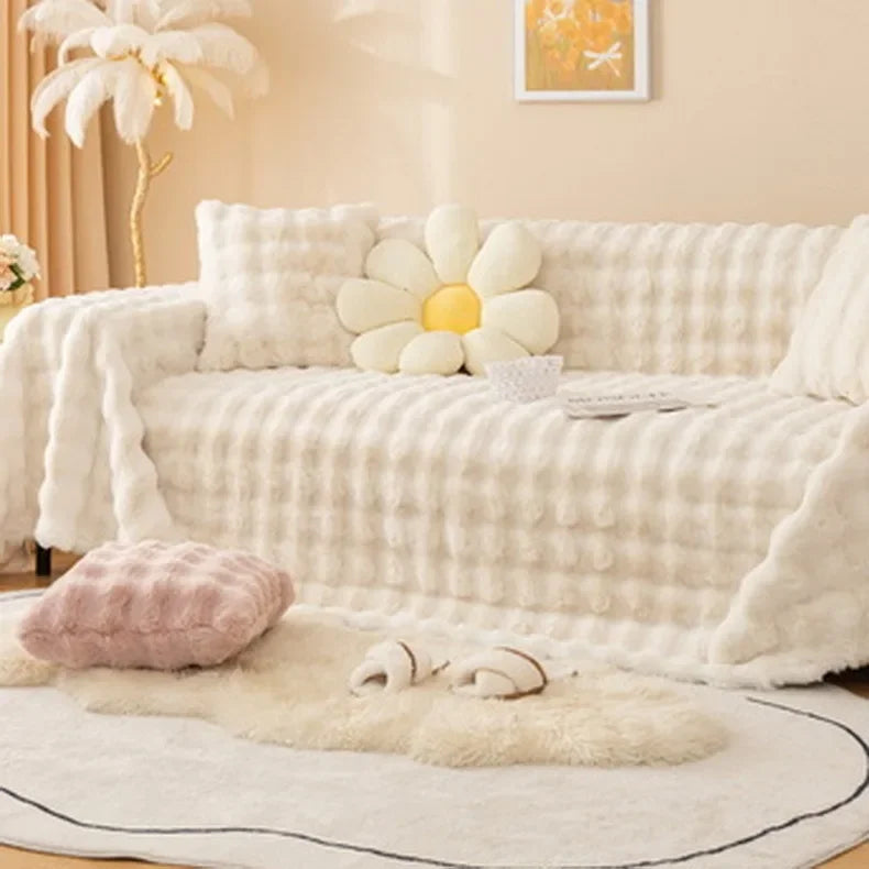 Jeté de canapé texture fourrure Rose 180x340cm - MaisonHousse