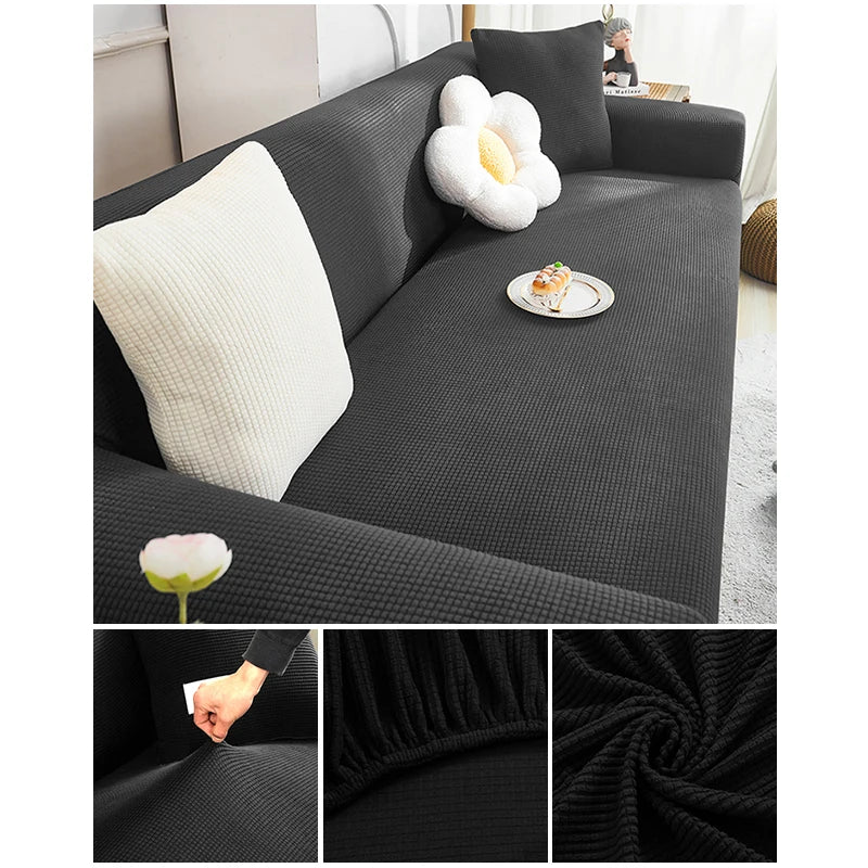 Housse de canapé extensible Jacquard Bleu foncé 5 Place 300-380CM - MaisonHousse