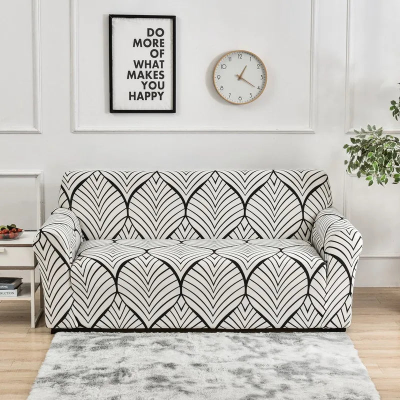 Housse de canapé extensible à motifs Carreau noir 1 place (90-140cm) - MaisonHousse