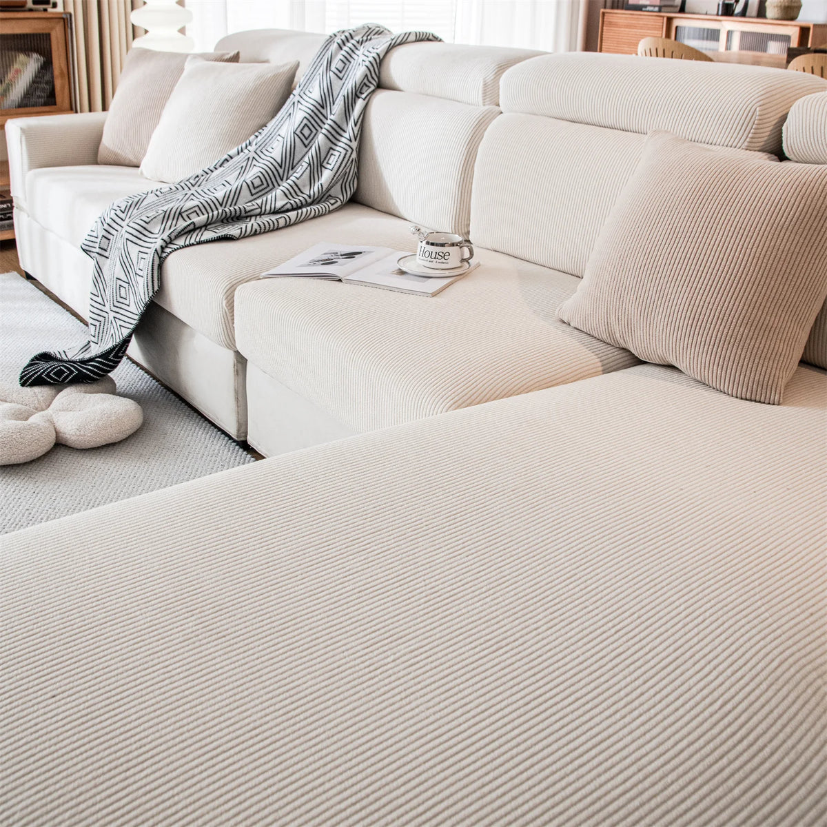 Housse de coussin de canapé jacquard rayé - vue 11