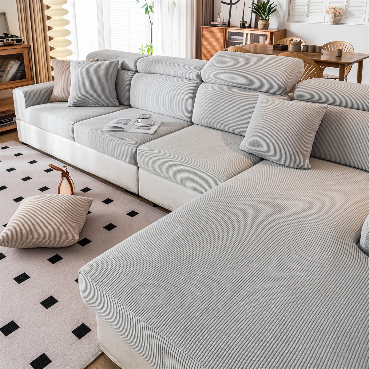 Housse de coussin de canapé jacquard rayé - vue 8