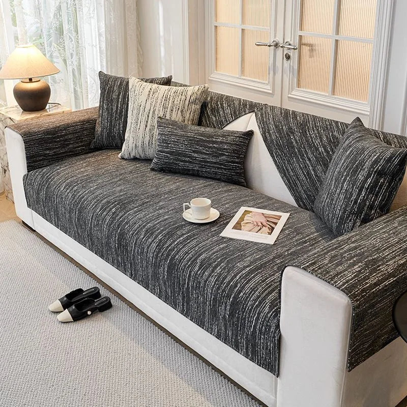 Housse de canapé antidérapante chenille Beige 110x110cm - MaisonHousse