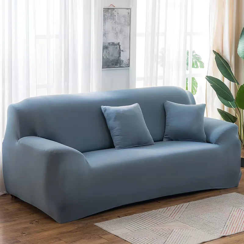Housse de canapé extensible unie Bleu saphire 3 places 195-230cm - MaisonHousse