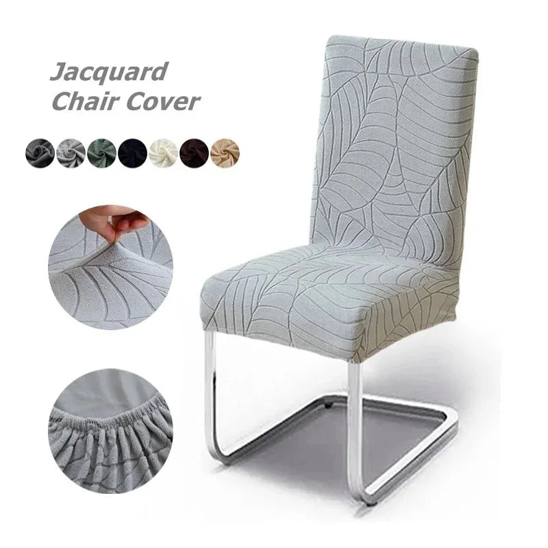 Housse de chaise jacquard feuilles spandex - vue 1