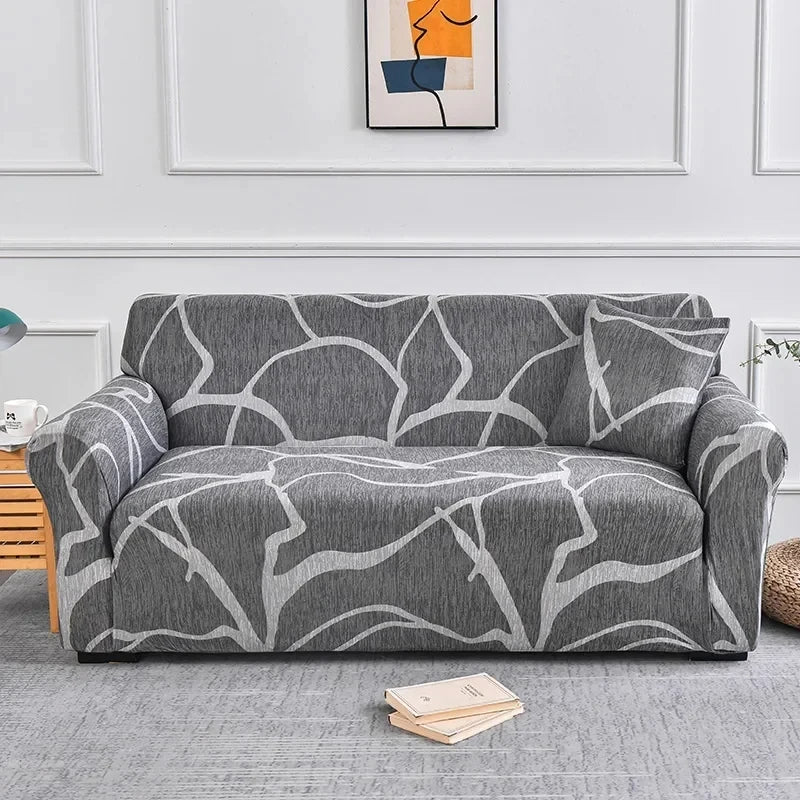 Housse de canapé extensible à motifs Plume noir 2 place(145-185cm) - MaisonHousse