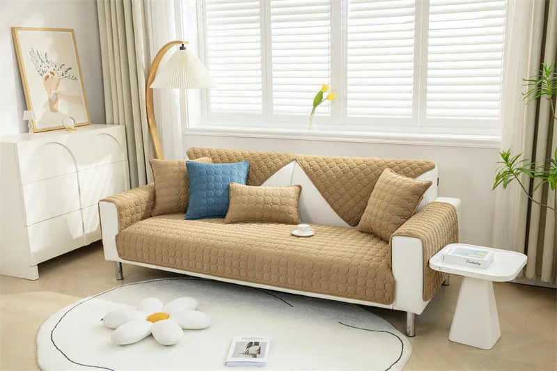 Housse de canapé antidérapante matelassée Bleu Taie d'oreiller 50x30cm - MaisonHousse