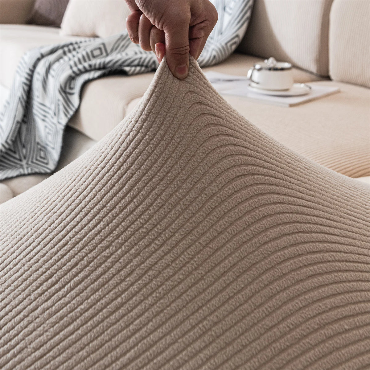 Housse de coussin de canapé jacquard rayé - vue 2