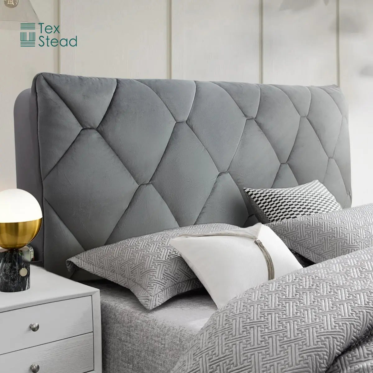 Housse de tête de lit velours matelassé losange - vue 3