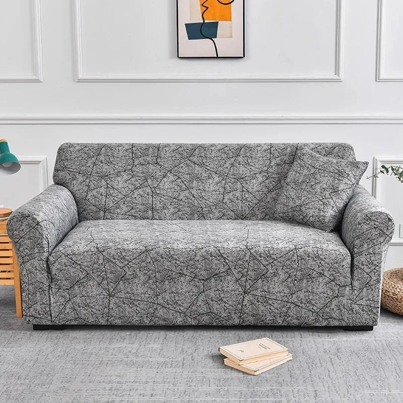 Housse de canapé extensible à motifs Carreau noir 4 place(235-300cm) - MaisonHousse