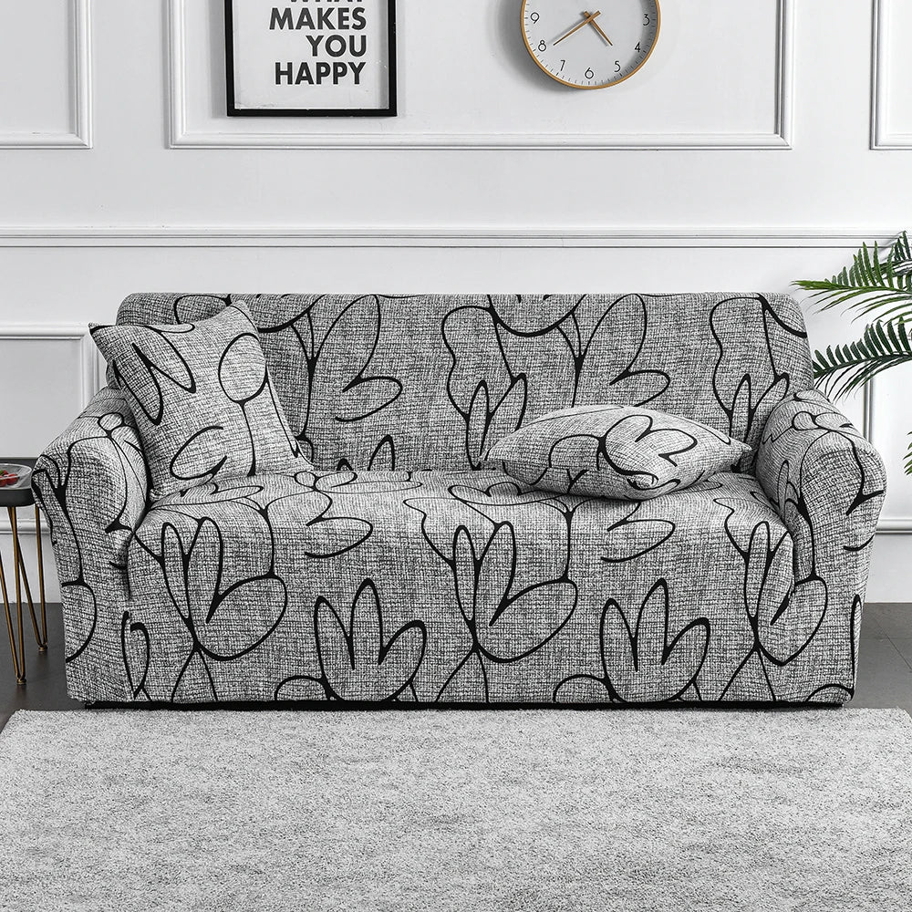 Housse de canapé extensible à motifs Plume noir 3 place(190-230cm) - MaisonHousse
