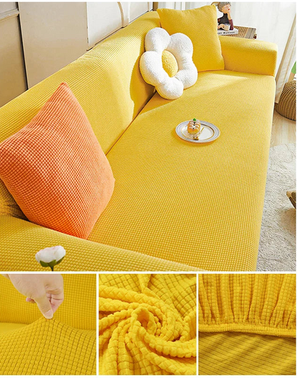 Housse de canapé extensible Jacquard Jaune 2 Place 135-170CM - MaisonHousse