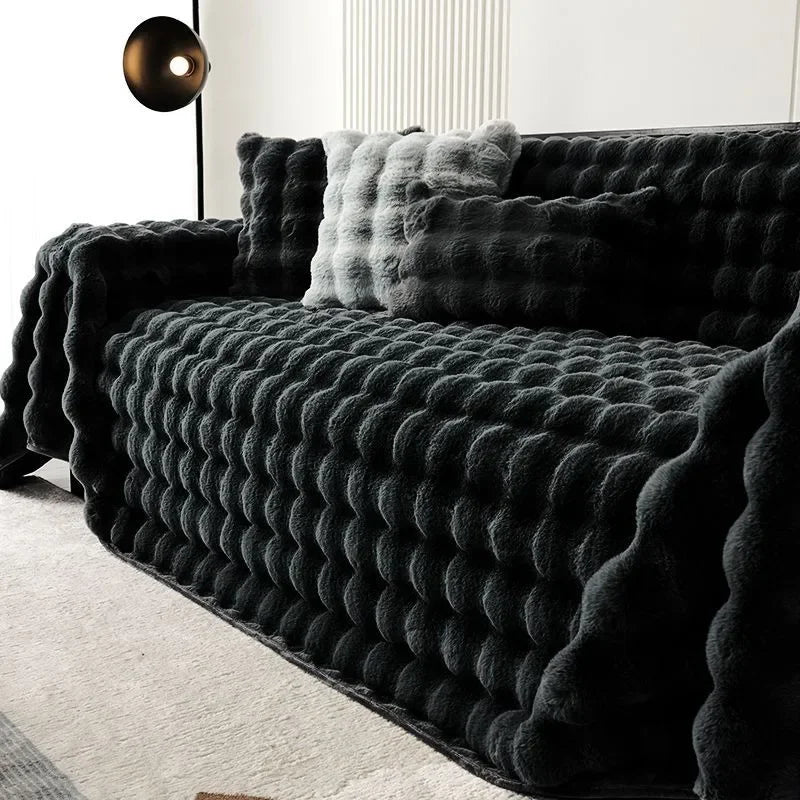 Jeté de canapé texture fourrure Beige 180x130cm - MaisonHousse