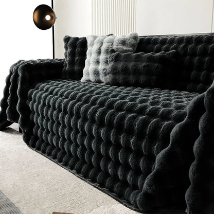 Jeté de canapé texture fourrure Beige 180x130cm - MaisonHousse