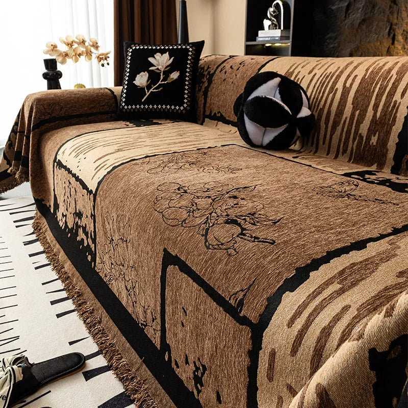 Jeté de canapé décoratif Blanc Floral 180x340cm - MaisonHousse