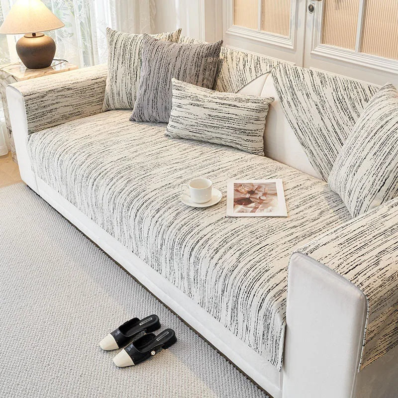 Housse de canapé antidérapante chenille Beige 90x210cm - MaisonHousse