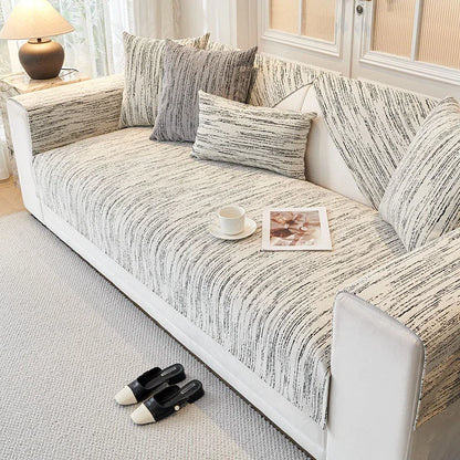 Housse de canapé antidérapante chenille Beige 90x210cm - MaisonHousse