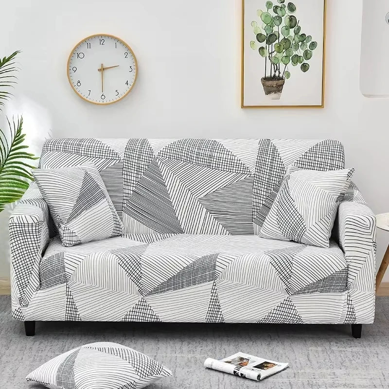 Housse de canapé extensible à motifs Carreau orange 4 place(235-300cm) - MaisonHousse