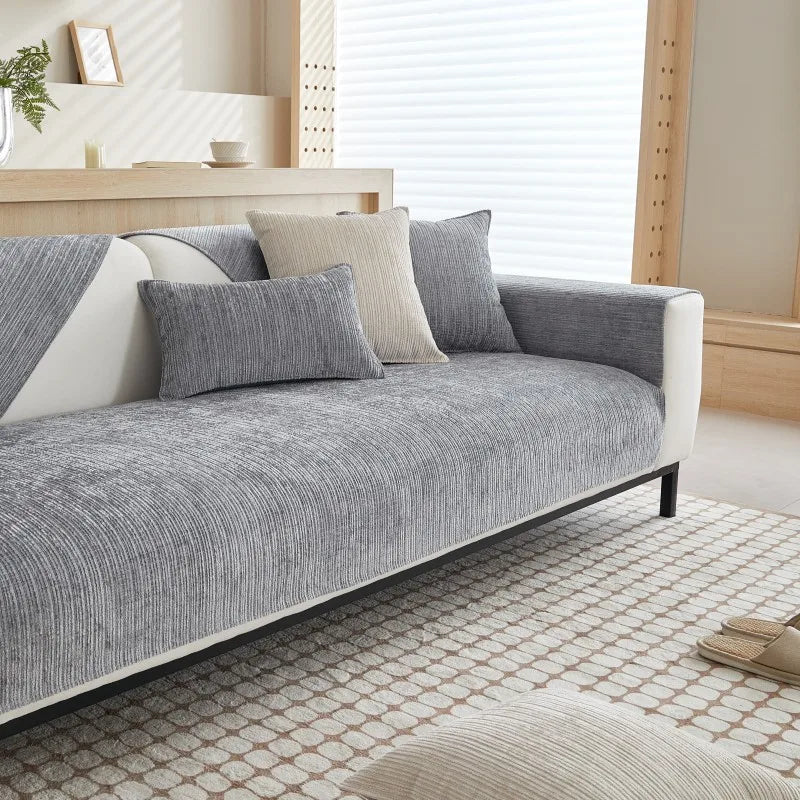 Housse de canapé antidérapante chenille Beige 70x120cm - MaisonHousse