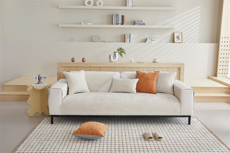 Housse de canapé antidérapante chenille Beige 90x90cm - MaisonHousse