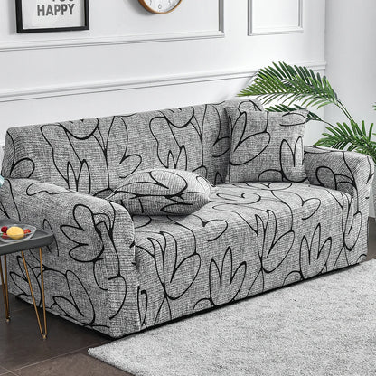 Housse de canapé extensible à motifs Plume noir 4 place(235-300cm) - MaisonHousse