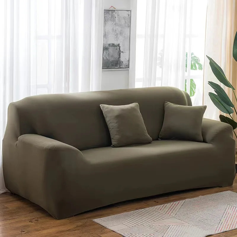 Housse de canapé extensible unie Gris clair 4 places 235-300cm - MaisonHousse
