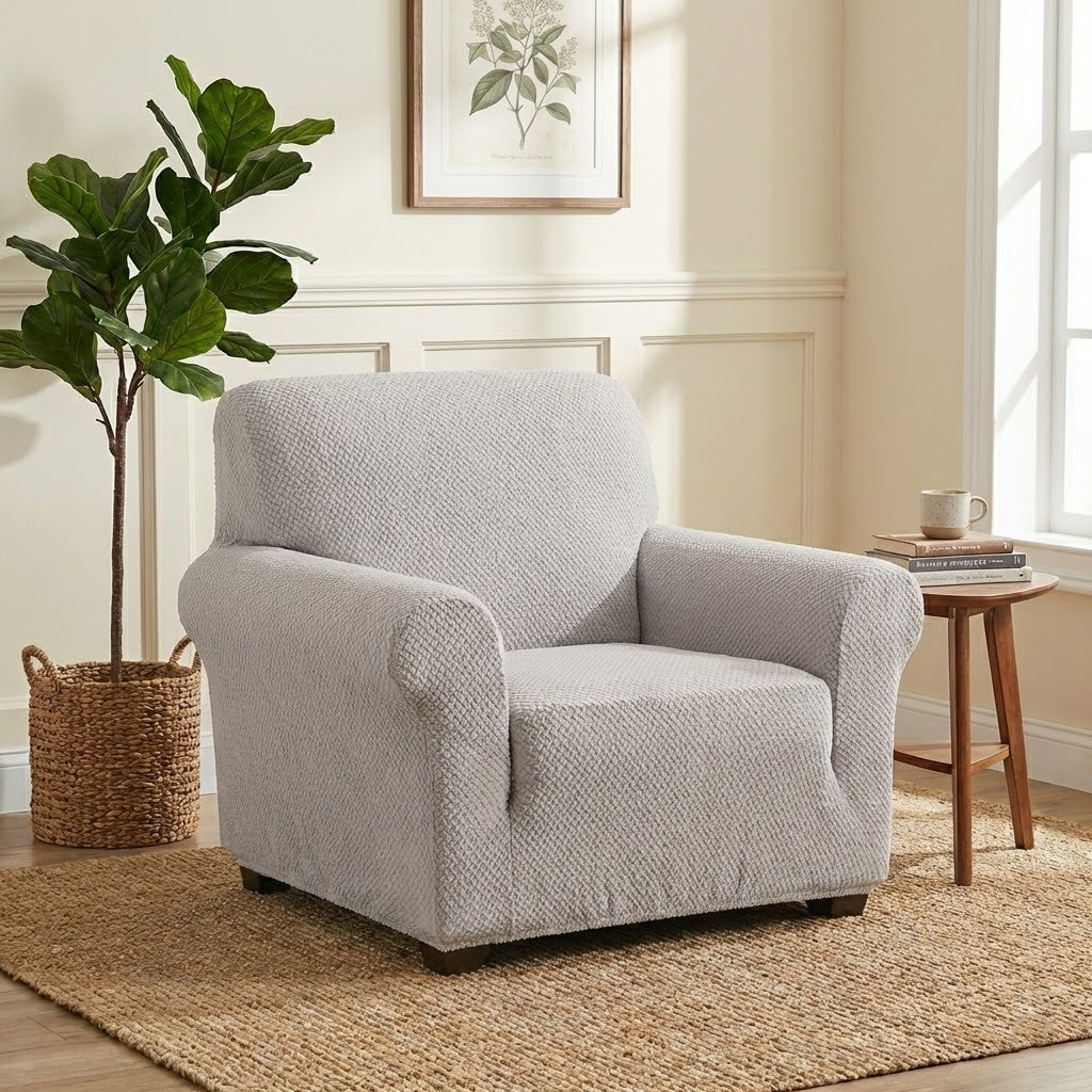 Housse de fauteuil Jacquard Taupe - MaisonHousse