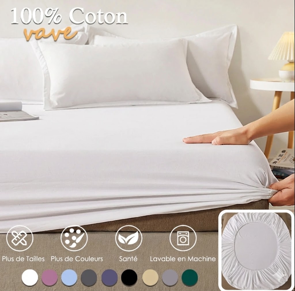 Drap housse en coton ajustable Gris 160x200cmx30cm - MaisonHousse