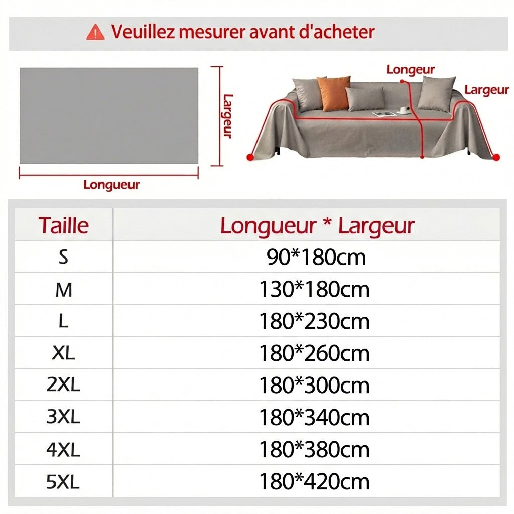 Jeté de canapé imperméable antidérapant Kaki 180X230cm - MaisonHousse