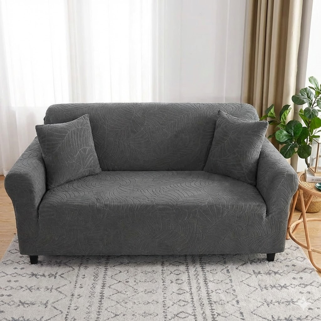 Housse de canapé Jacquard extensible Gris 4 Places (235-300CM) - MaisonHousse