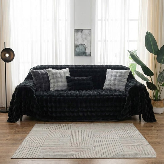 Jeté de canapé texture fourrure Beige 180x230cm - MaisonHousse