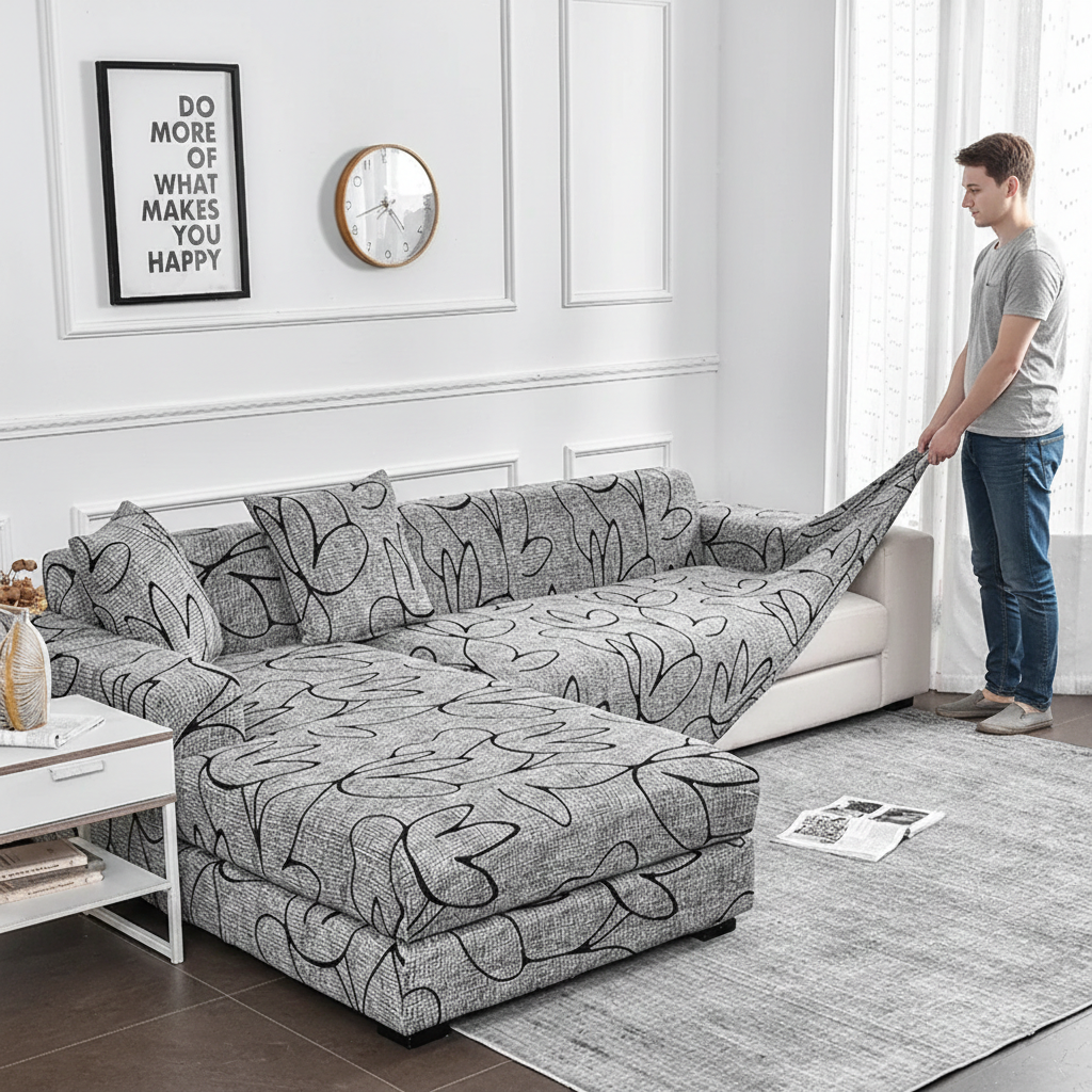 Housse de canapé extensible à motifs Fleur 2 place(145-185cm) - MaisonHousse